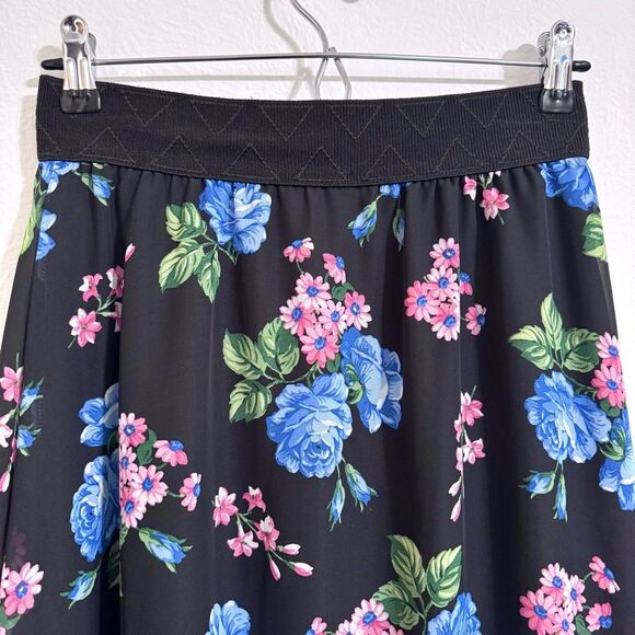 Lularoe Lucy floral print maxi skirt, black with blue and pink, size XS - Picture 2 of 7